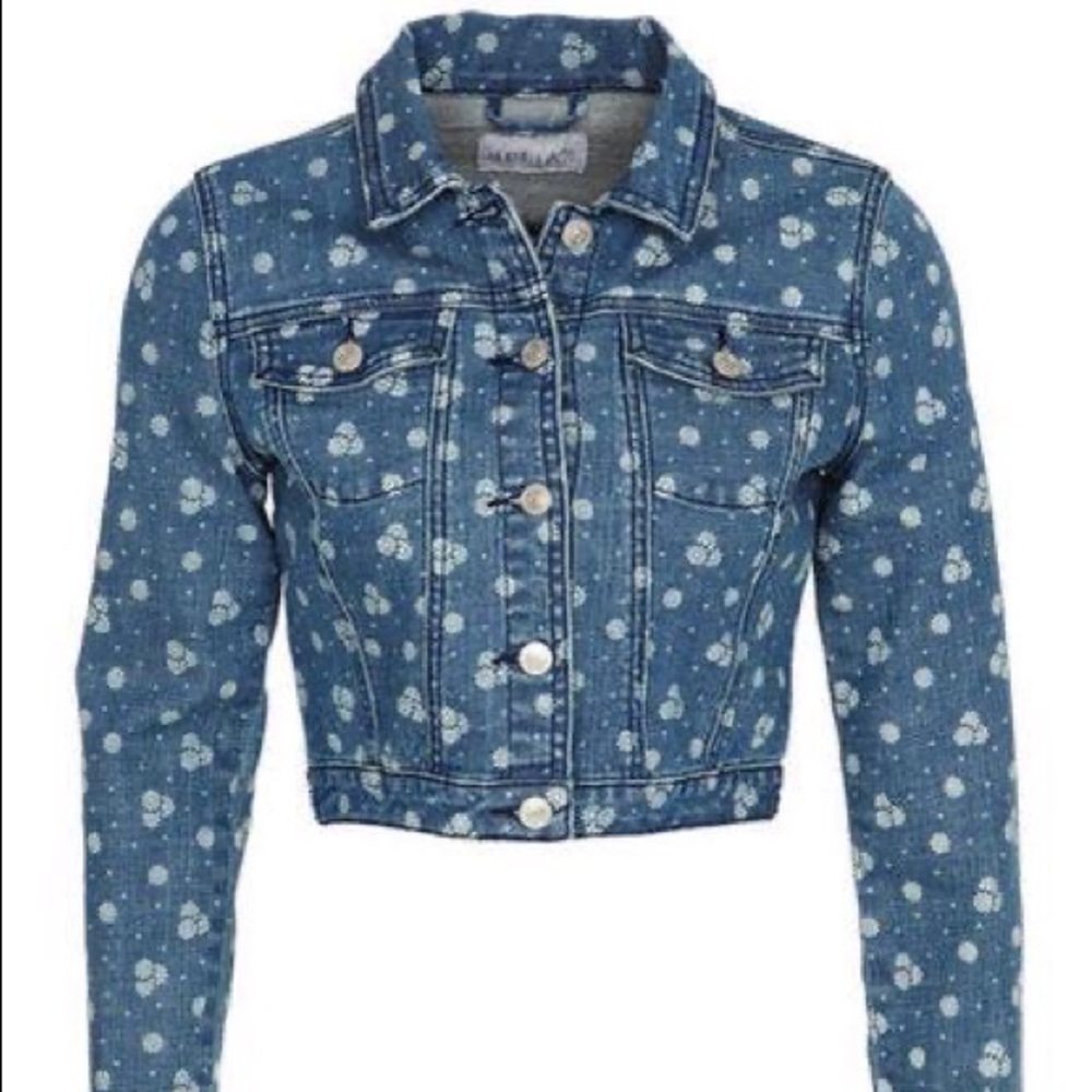 Flower Print Crop Denim Jacket